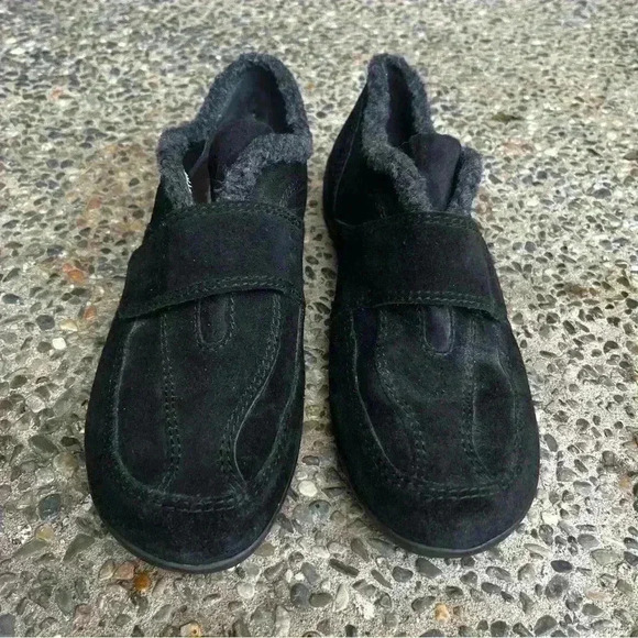 Clarks In Motion Easy Spirit Leather Faux Fur Ankle Loafer Women 10M Black - Picture 2 of 8